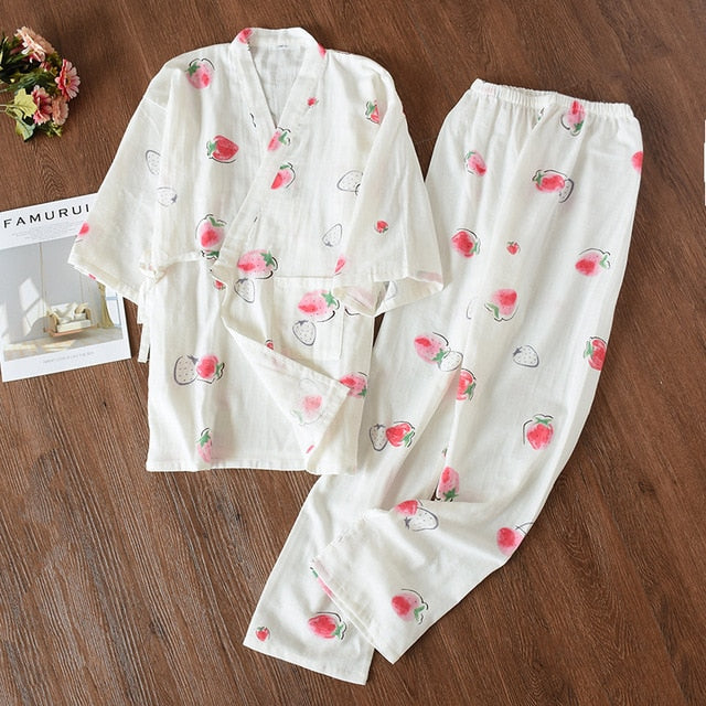 Strawberry Cotton pajamas Kimono set