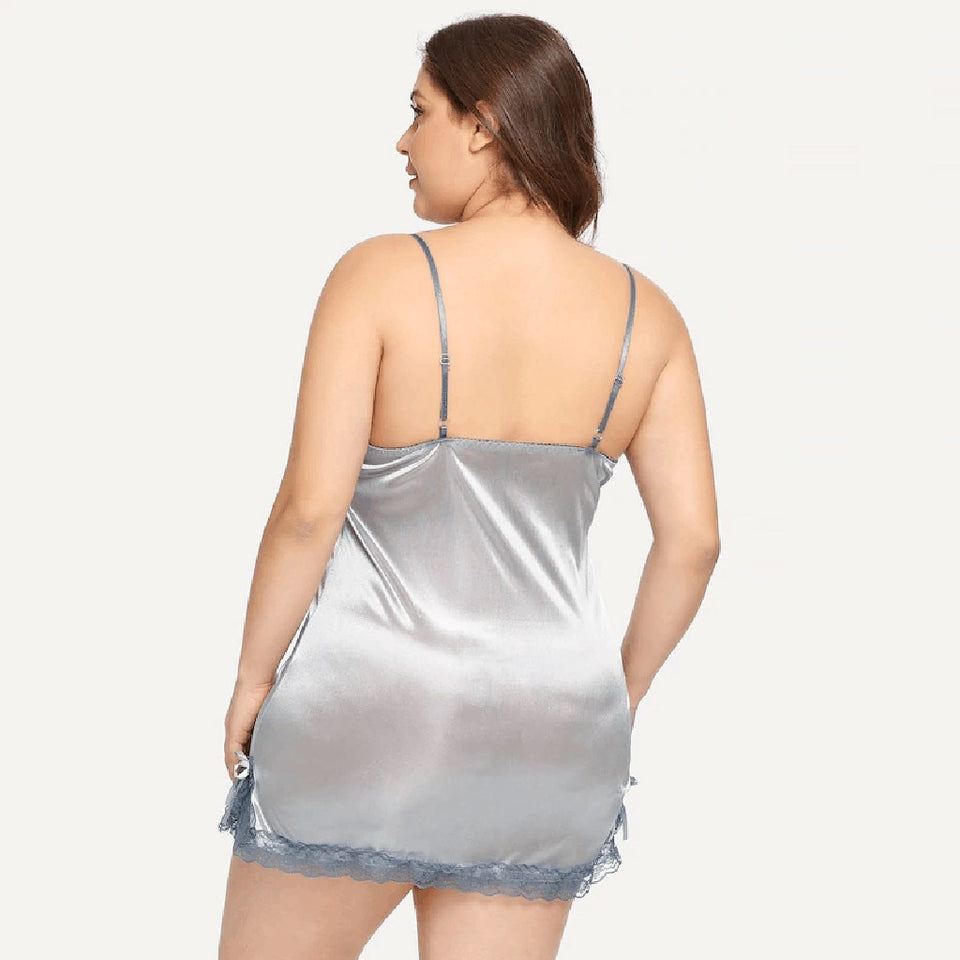 Plus Size Silver Silk Lace slip