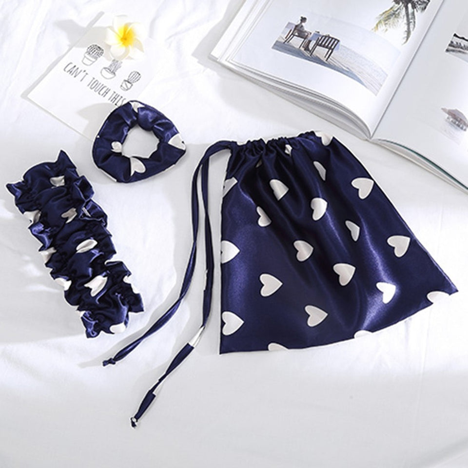 7pcs Satin heart print Pajamas Set