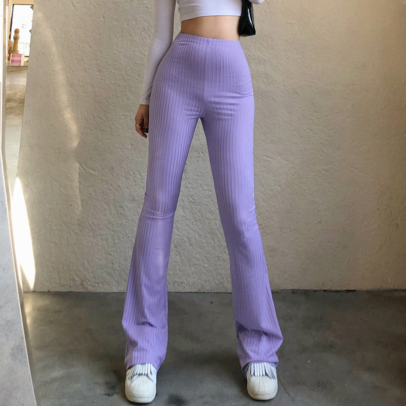 Vintage High Waisted Flare Pants  (Purple Ribbed Knit)